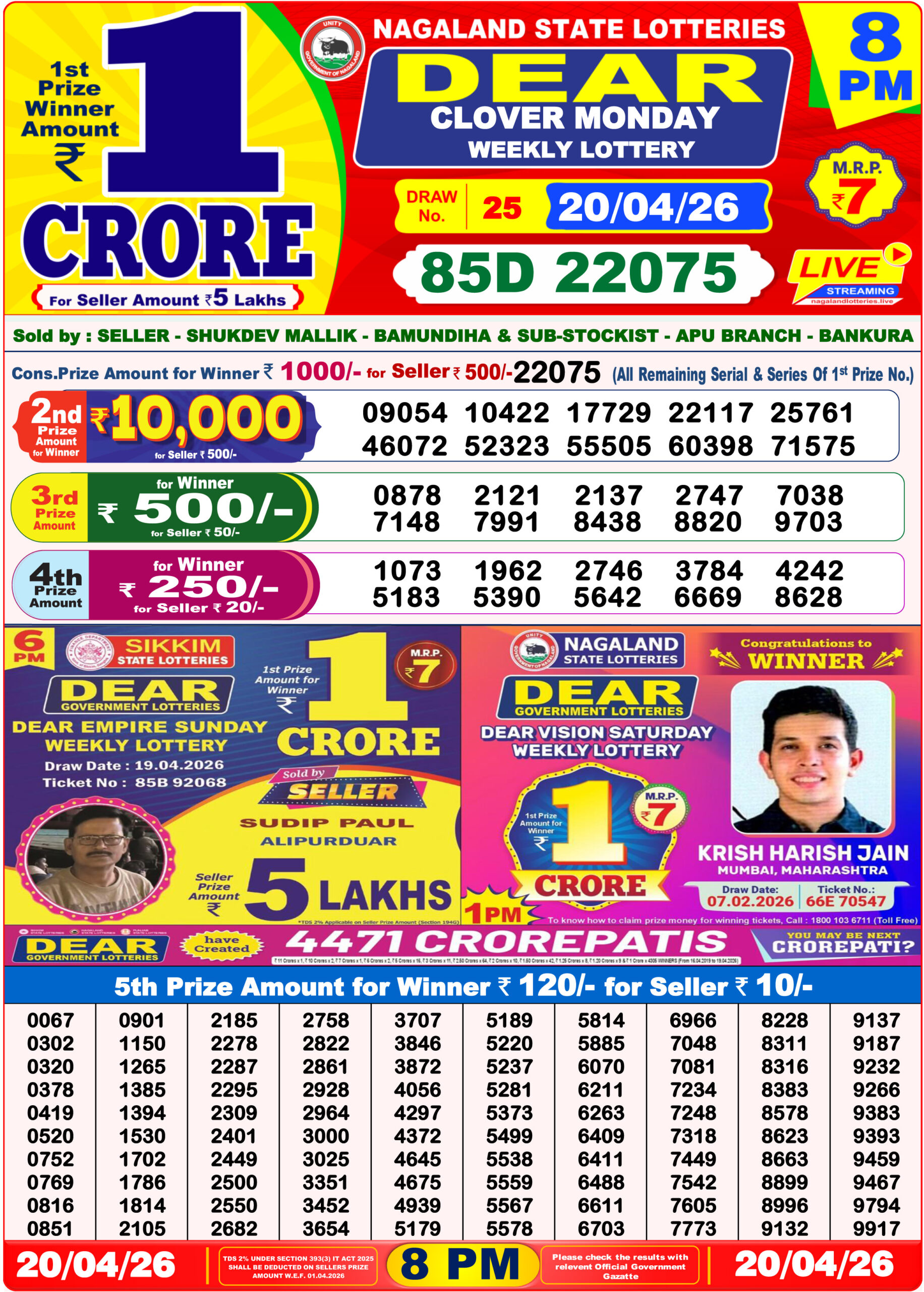 Dear Lottery 8PM Result