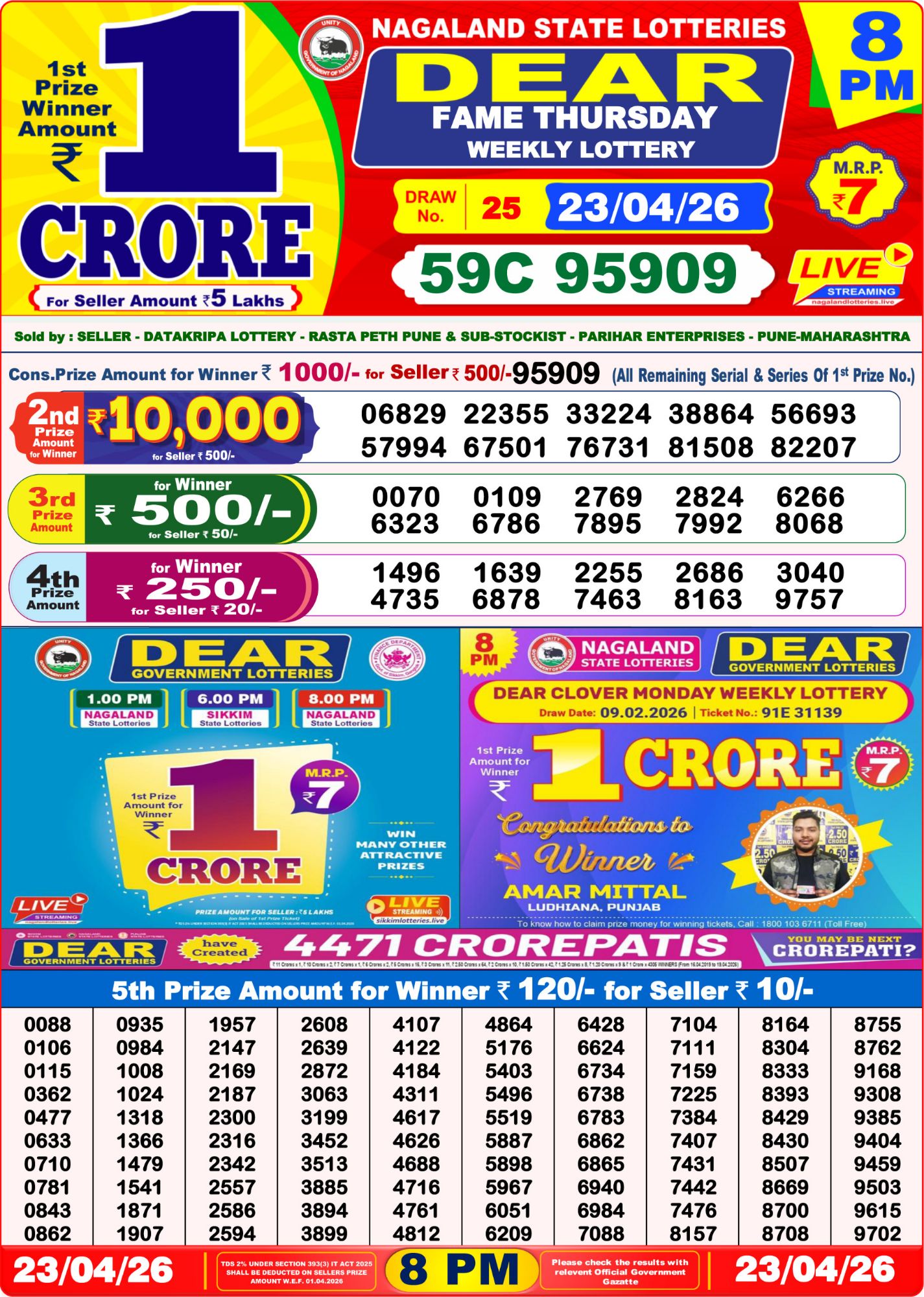 Dear Lottery 8PM Result
