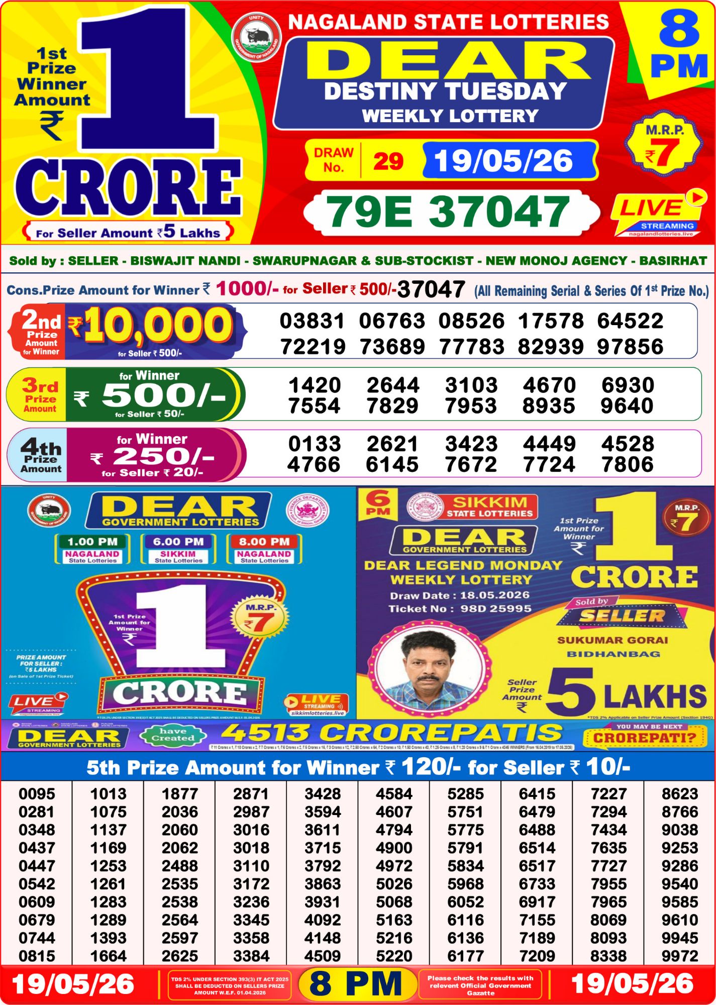 Dear Lottery 8PM Result