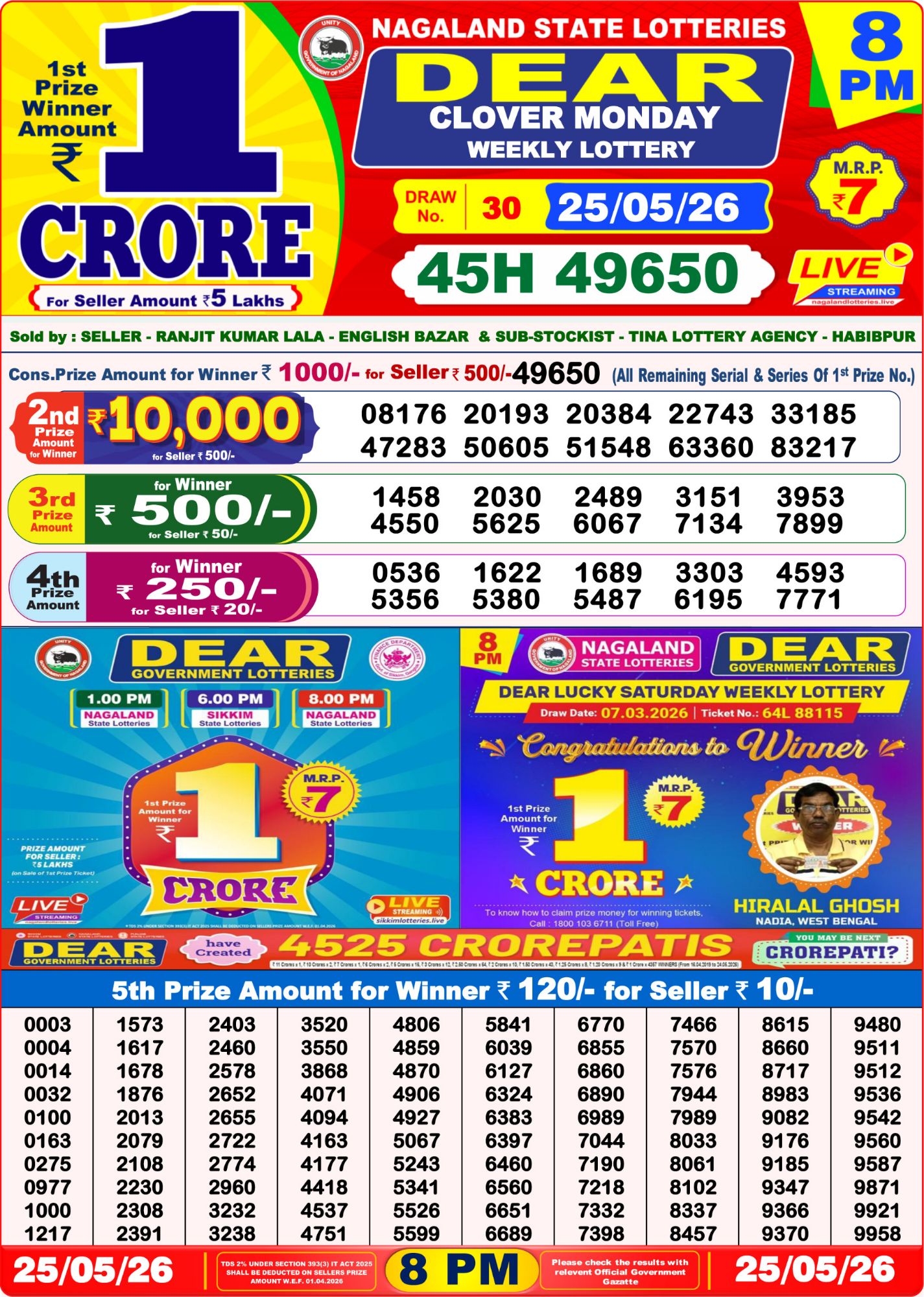 Dear Lottery 8PM Result