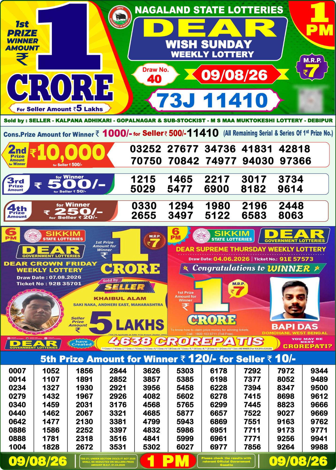 Dear Lottery 1PM Result