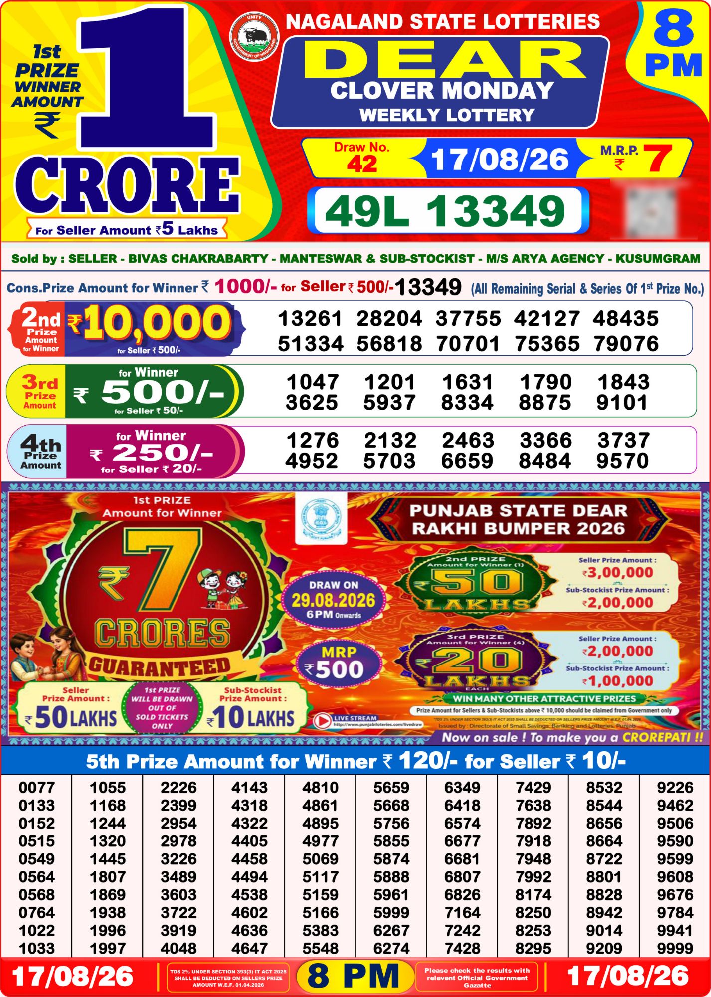 Dear Lottery 8PM Result