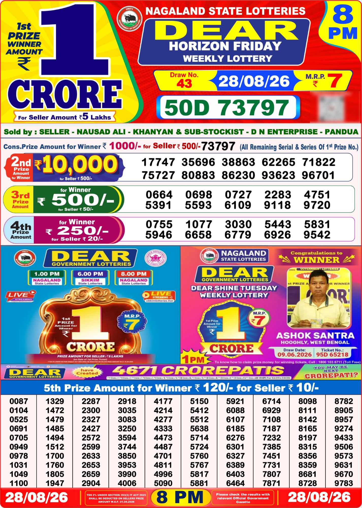 Dear Lottery 8PM Result