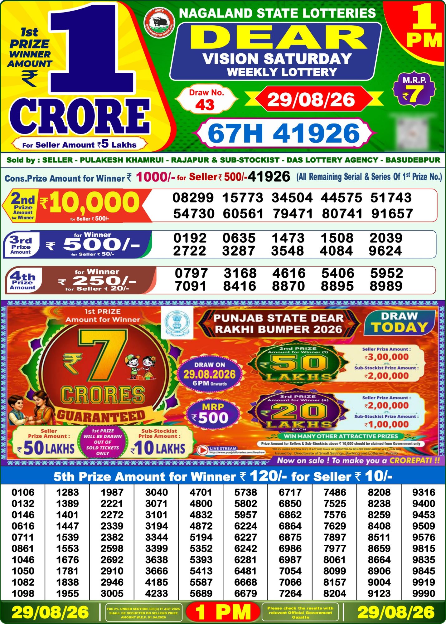 Dear Lottery 1PM Result