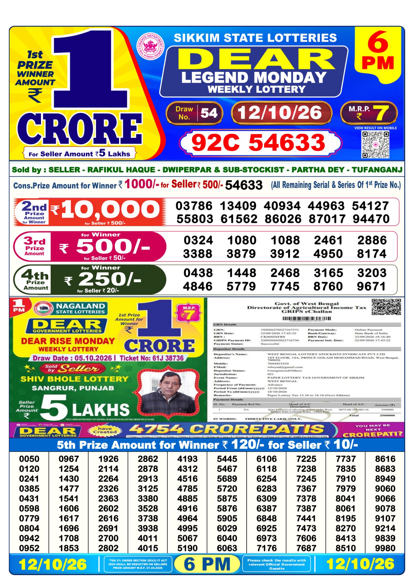 Dear Lottery 6PM Result