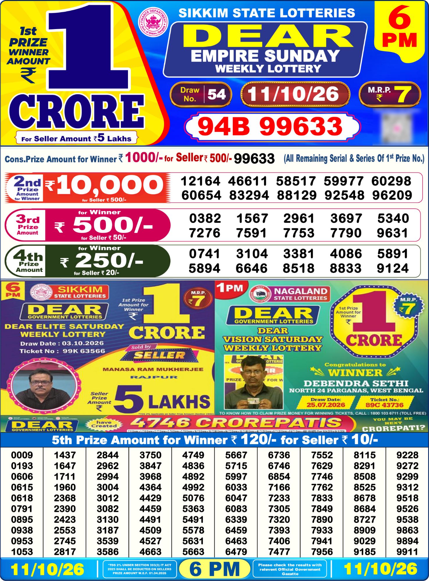 Dear Lottery 6PM Result
