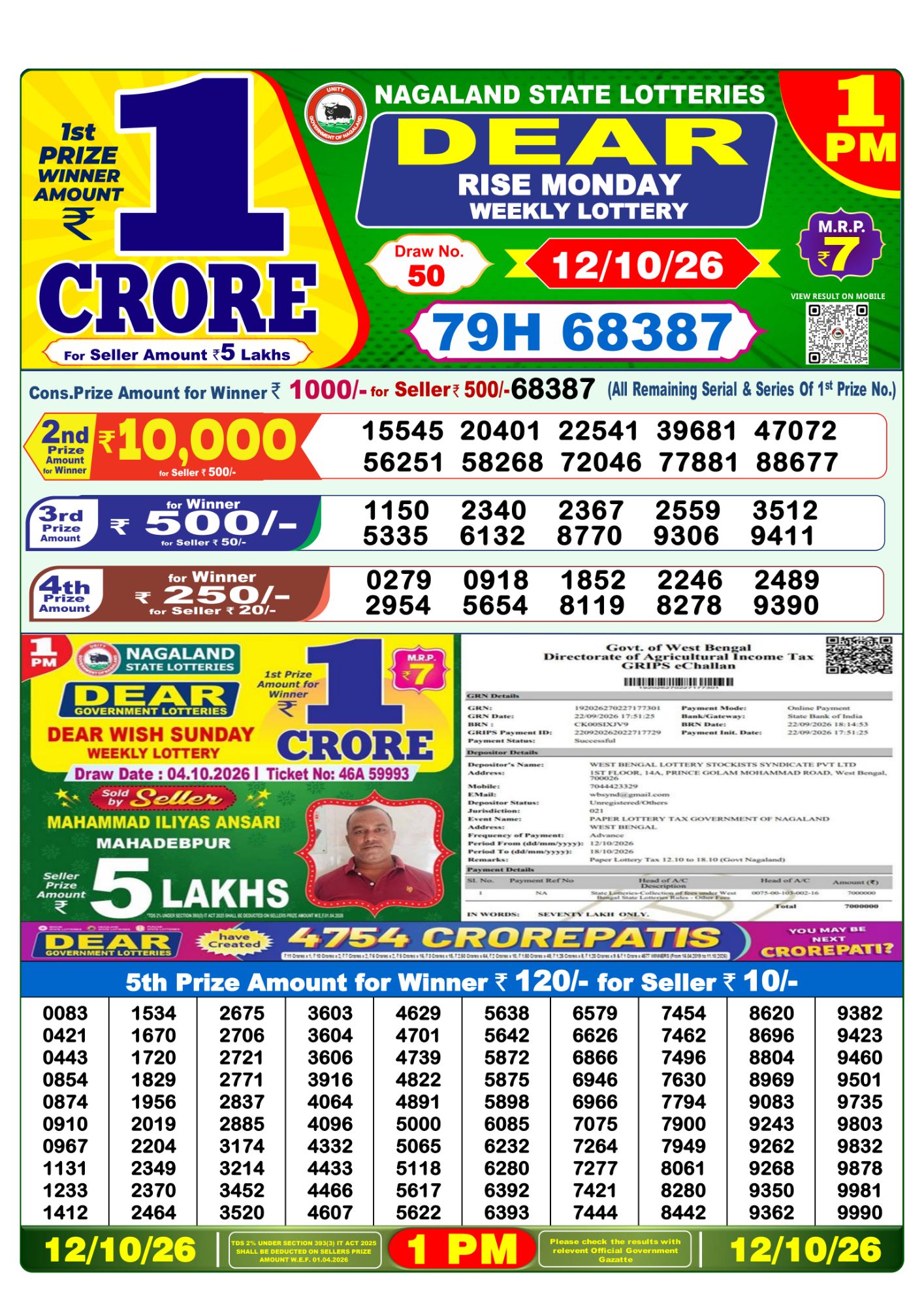 Dear Lottery 1PM Result