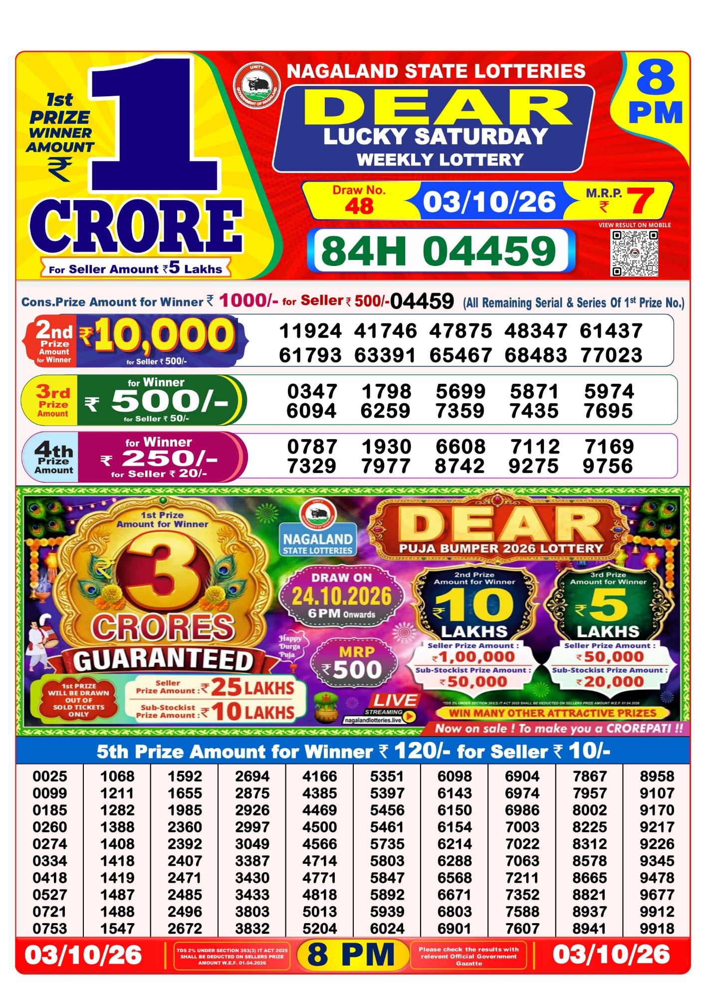 Dear Lottery 8PM Result